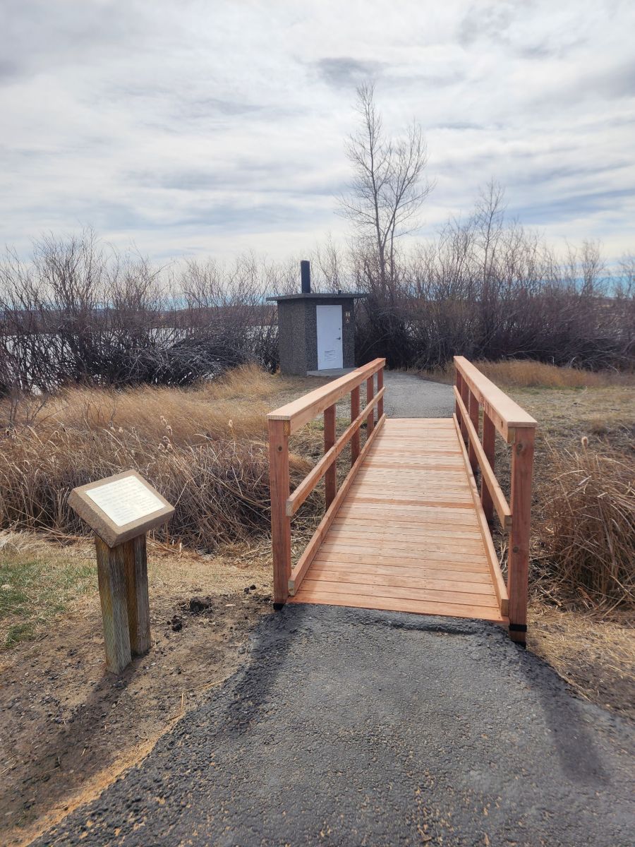 Newly constructed pedestrian bridge made of wood